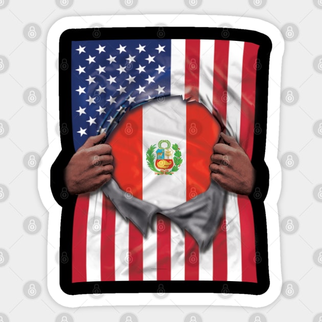 Peru Flag American Flag Ripped - Gift for Peruvian From Peru Sticker by Country Flags